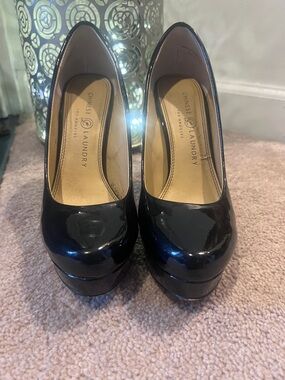 Chinese Laundry Black Patent Platform Pumps - Rounded Toe
